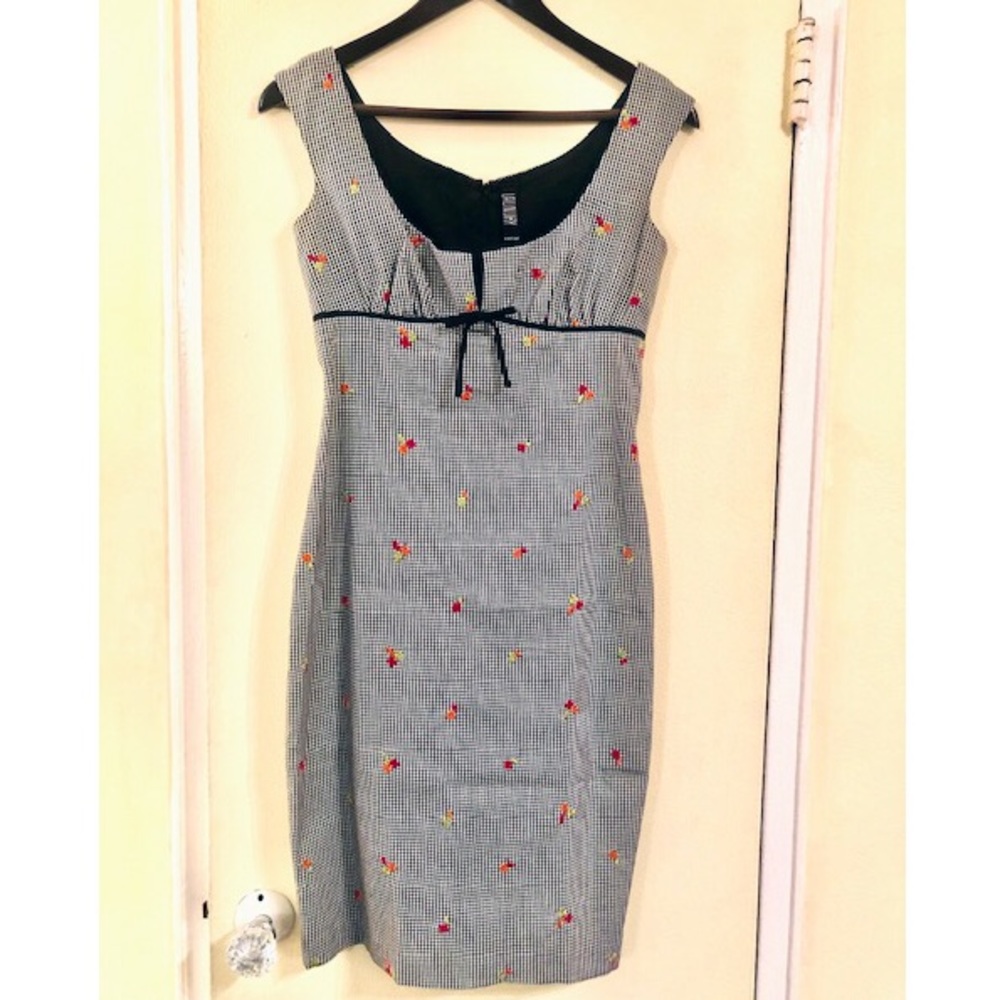 Vintage Laundry By Shelli Segal Gingham Dress with Floral Embroidery